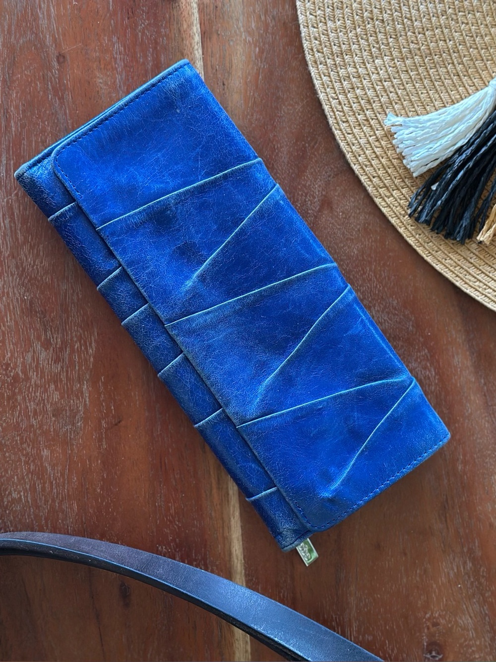 HOBO Blue Leather Wallet with Magnetic Closure